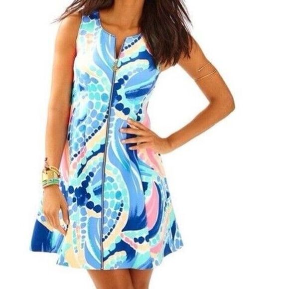 Lilly Pulitzer Sally Knit Fit & Flare Scuba Dress Multi Ocean Jewels - Picture 2 of 10